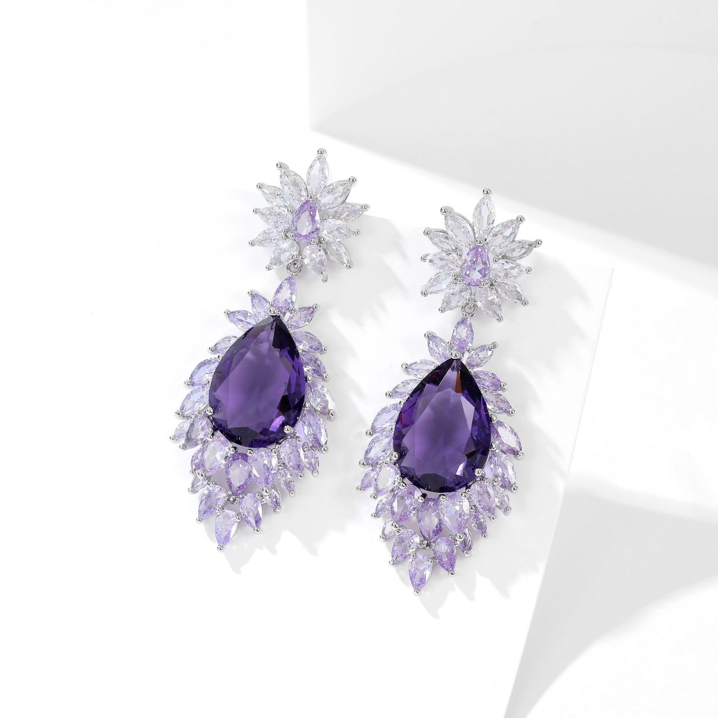 Luxury Cubic Zirconia Drop Earrings - Purple