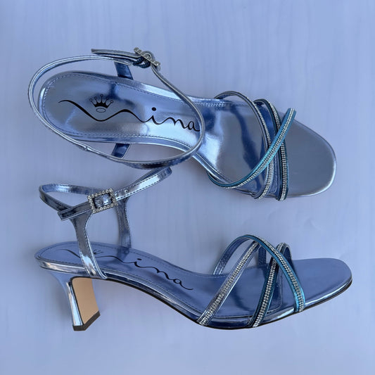 Nina Metallic Blue Foil Multi Tone Low Heeled Sandal