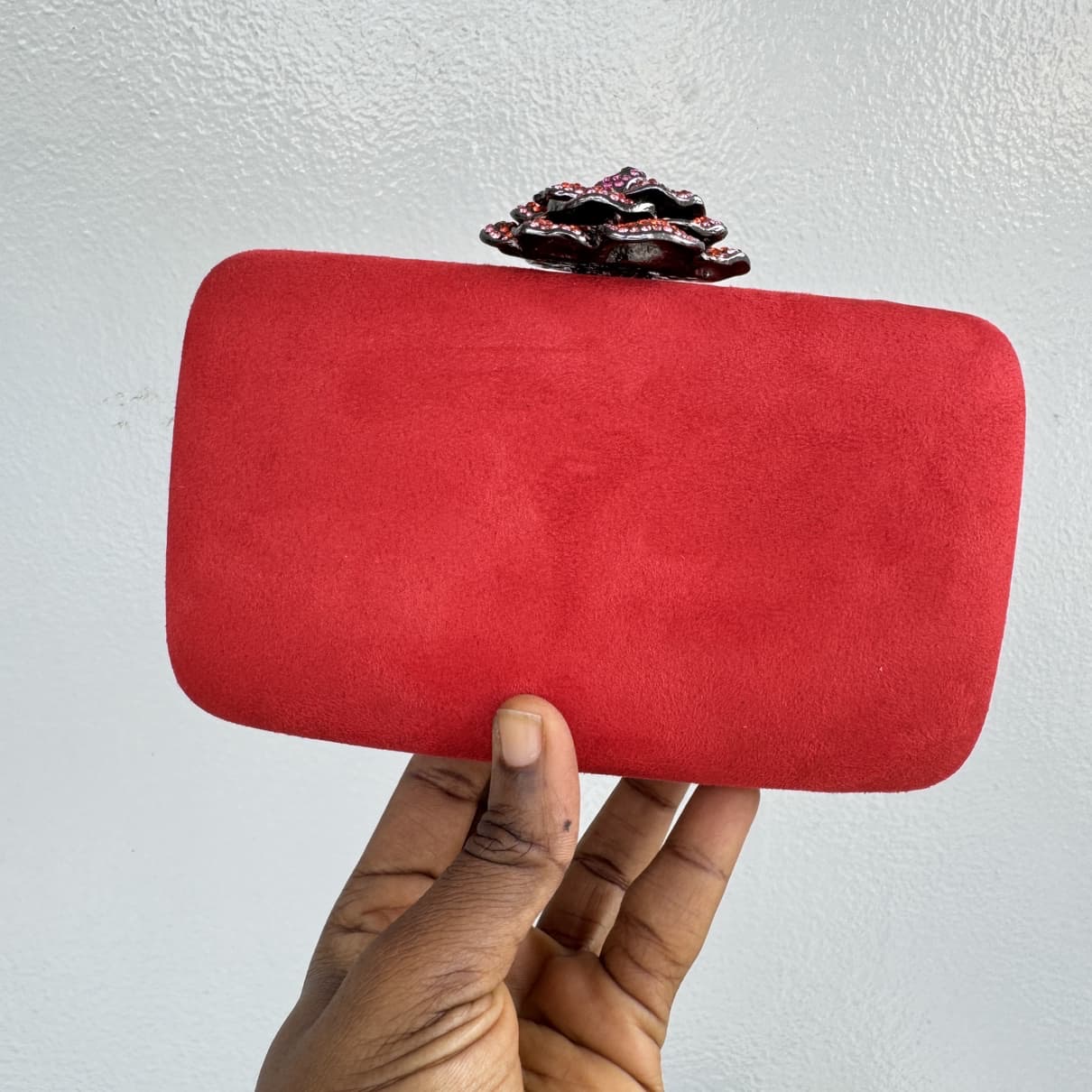 Floral Clasp Suede Fabric Clutch