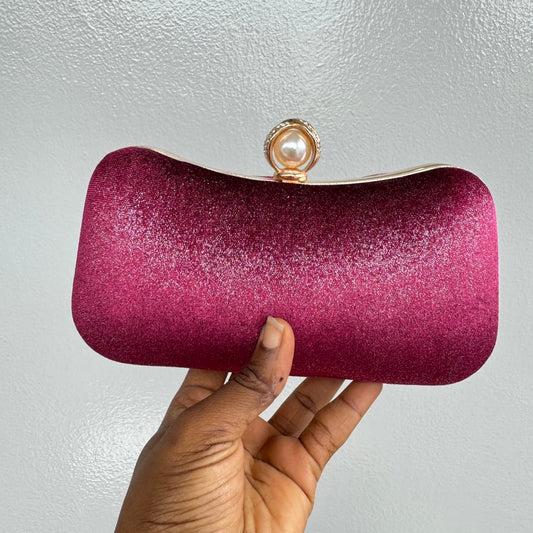 Suede Pearl Clasp Clutch Purse - Burgundy