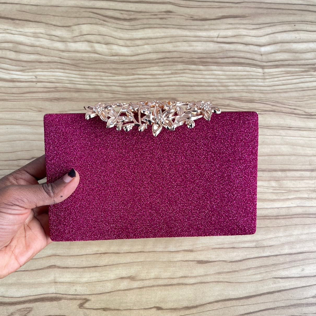 Flip Floral Clasp Glitter Clutch