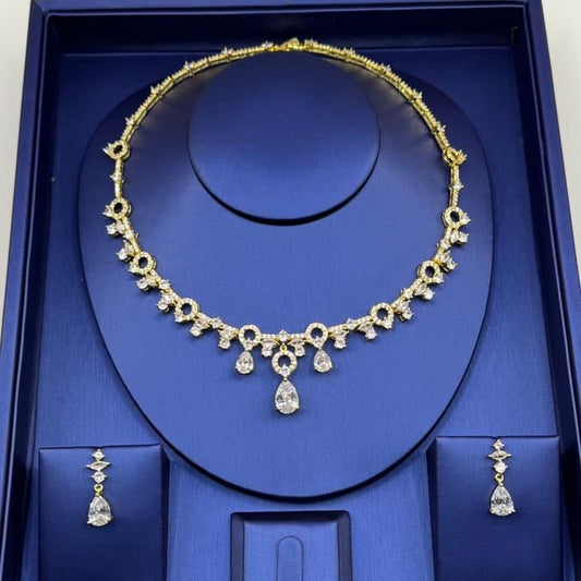 Simple and Stylish 2 Piece Cubic Zirconia Jewelry Set - Gold