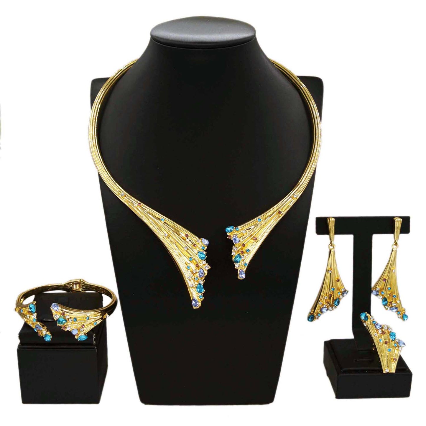 Italian Design Drop Gold Plated Jewelry Set