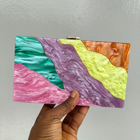 Purple Multicolour Acrylic Flip Clasp Clutch Purse