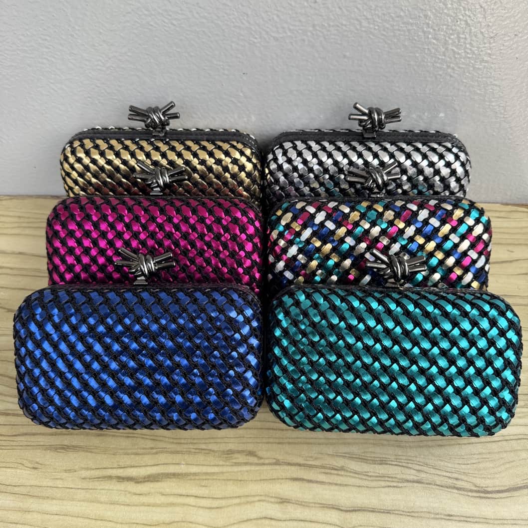 Metallic Weave Satin Knot Clasp Clutch Purse