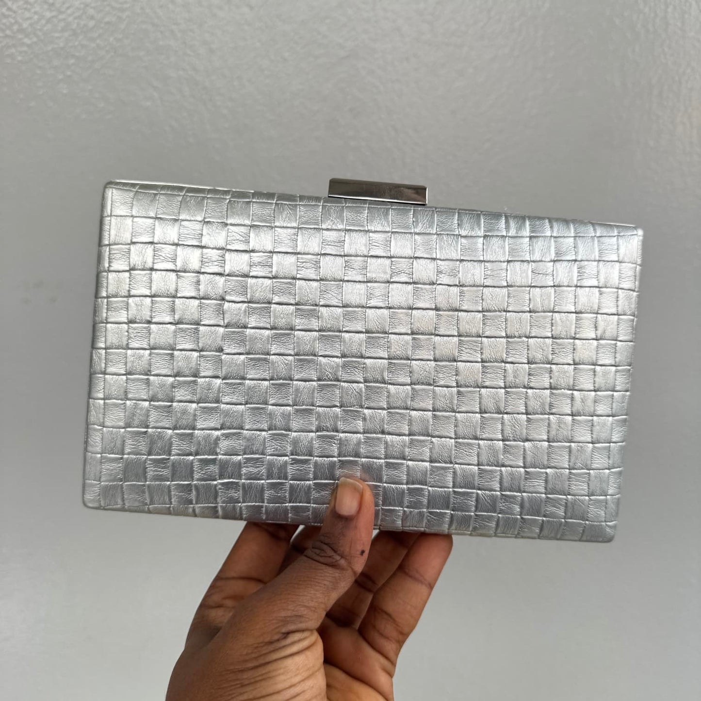 Rectangle Weave Detail Glossy Clutch Purse