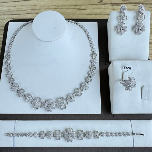 Clover Leaves Cubic Zirconia Complete Round Jewelry Set