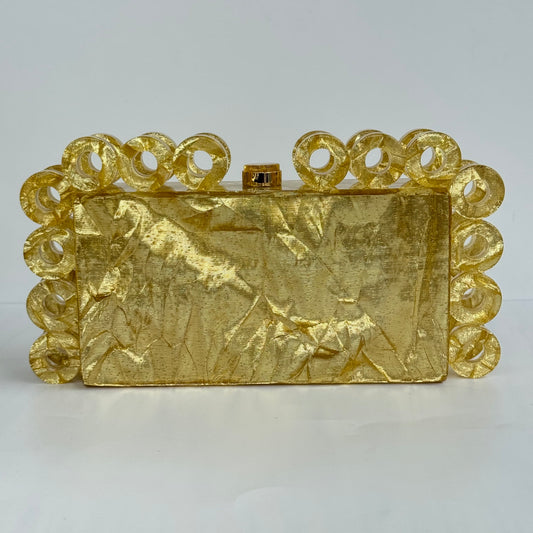 Luxury Crinkled Fabric Detail Acrylic Clutch Purse - Gold