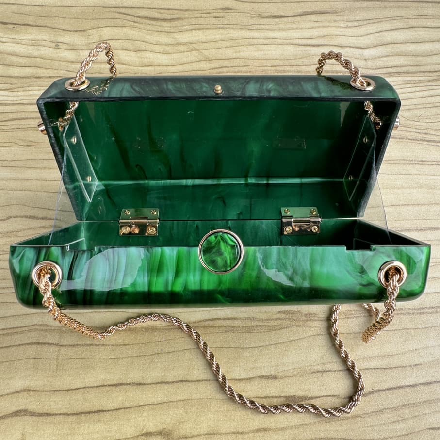 Acrylic Chain Strap Clutch Purse - Green