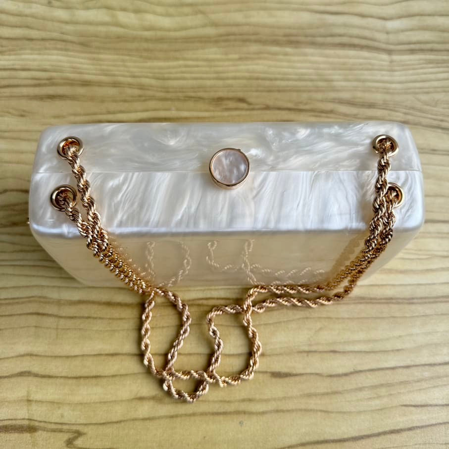 Acrylic Chain Strap Clutch Purse - Ivory