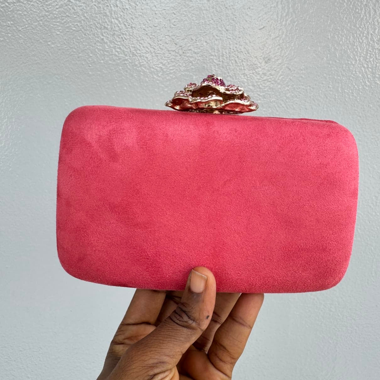 Floral Clasp Suede Fabric Clutch