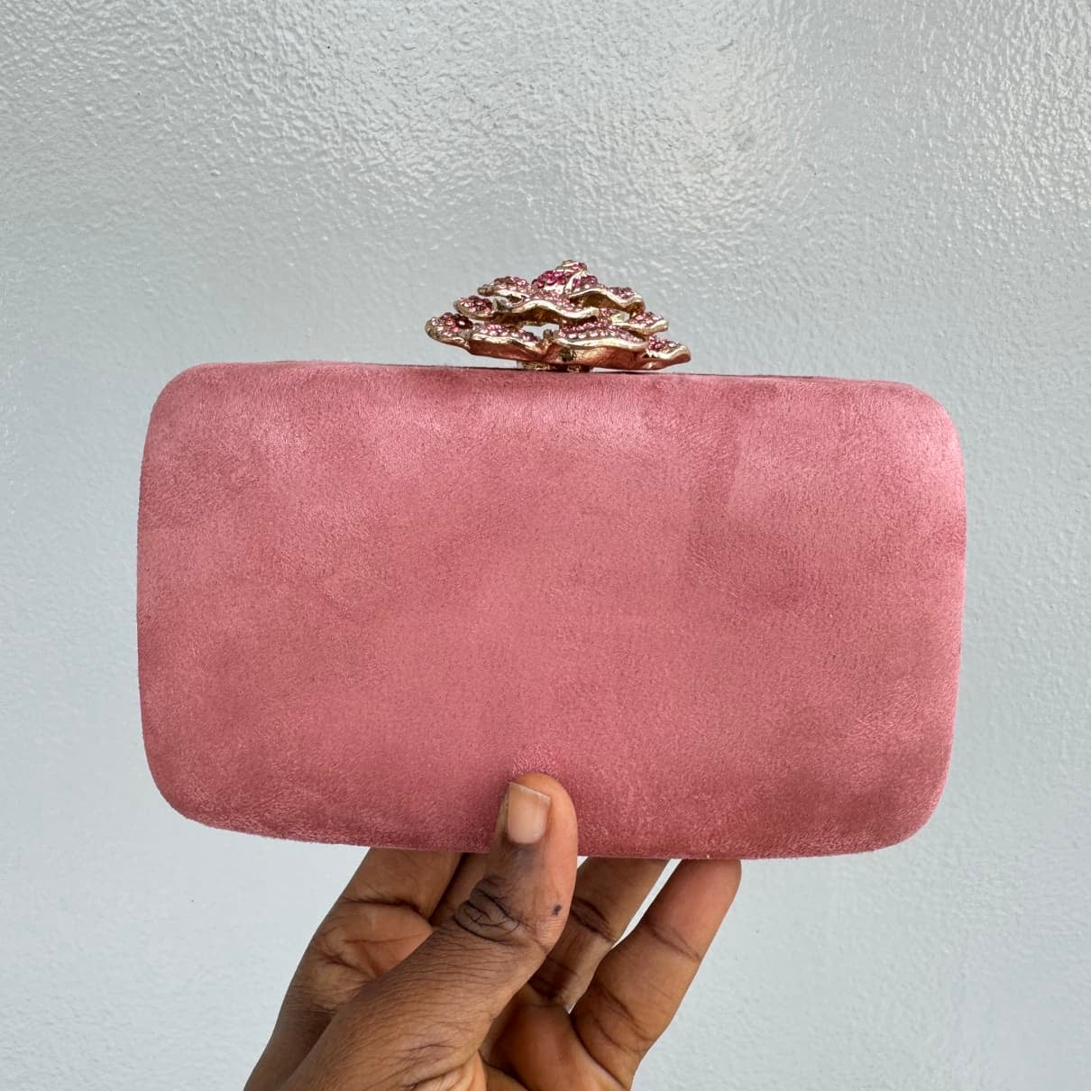 Floral Clasp Suede Fabric Clutch