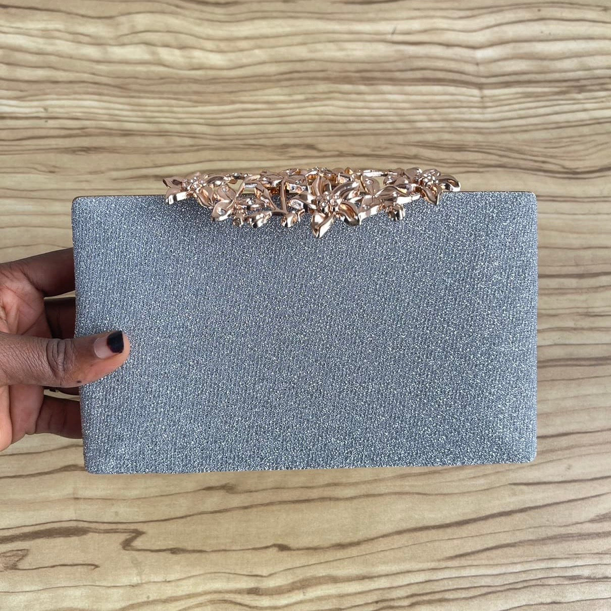 Flip Floral Clasp Glitter Clutch