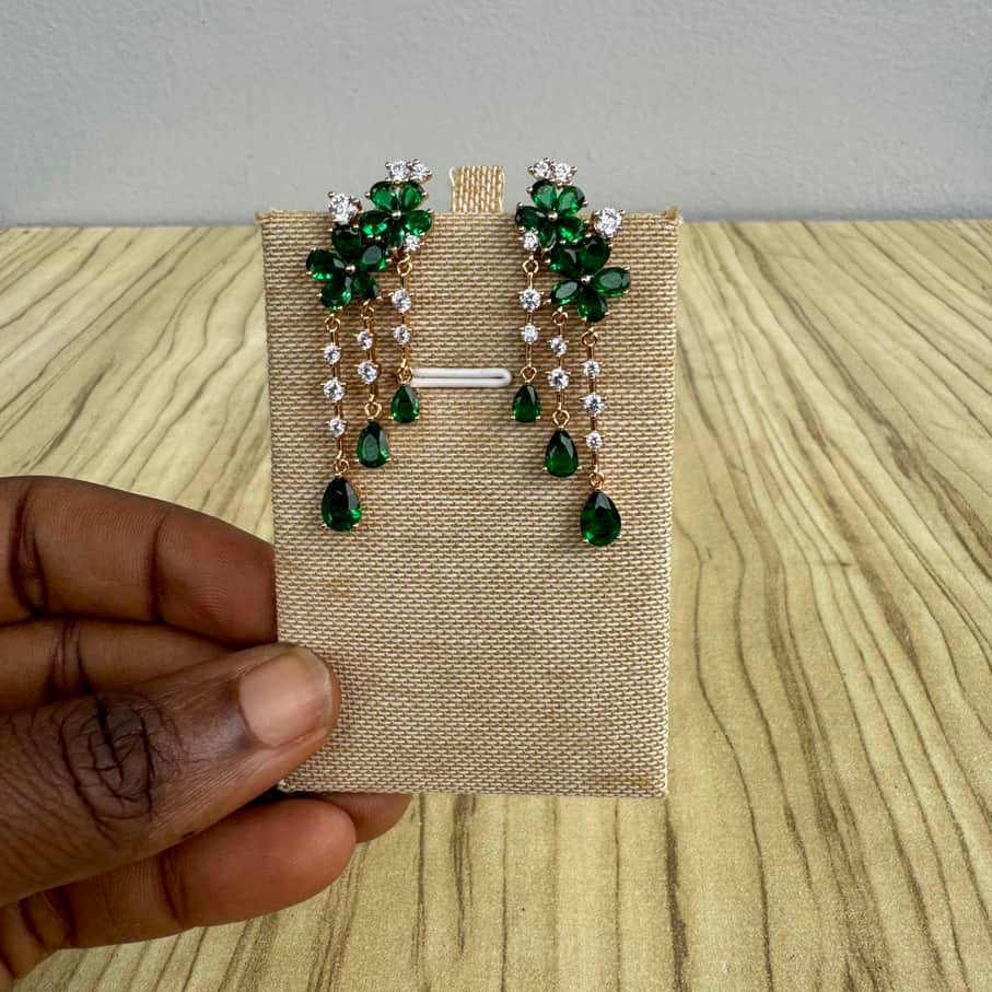 Gold Plated Small Drop Earrings - Emerald Green