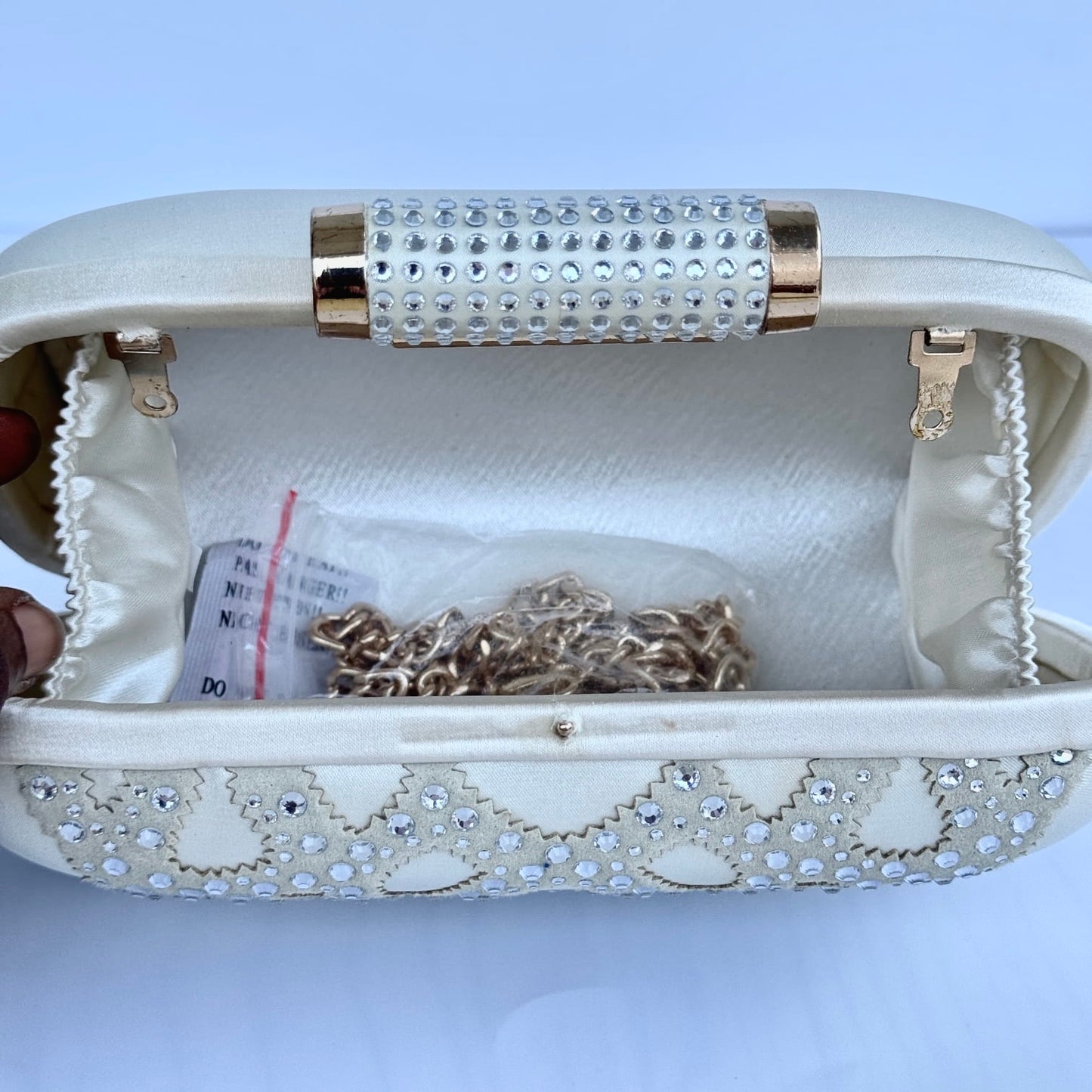 Satin Rhinestone Embellished Mini Clutch - Ivory