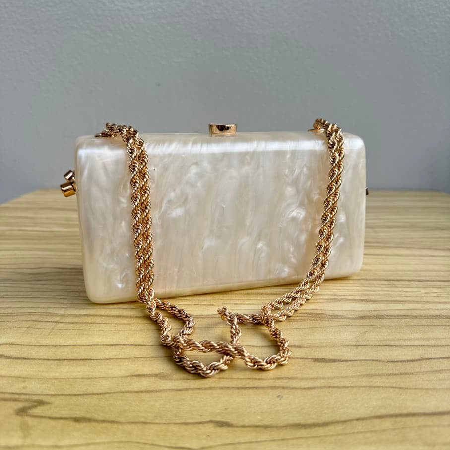 Acrylic Chain Strap Clutch Purse - Ivory