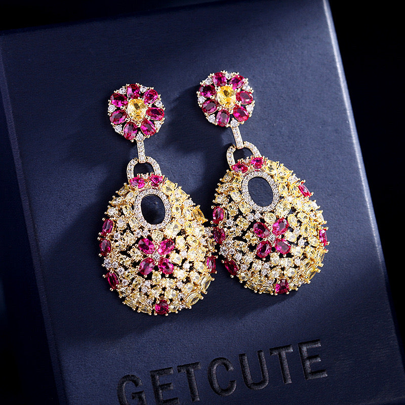 Luxury Cubic Zirconia Earrings - Fuchsia Pink