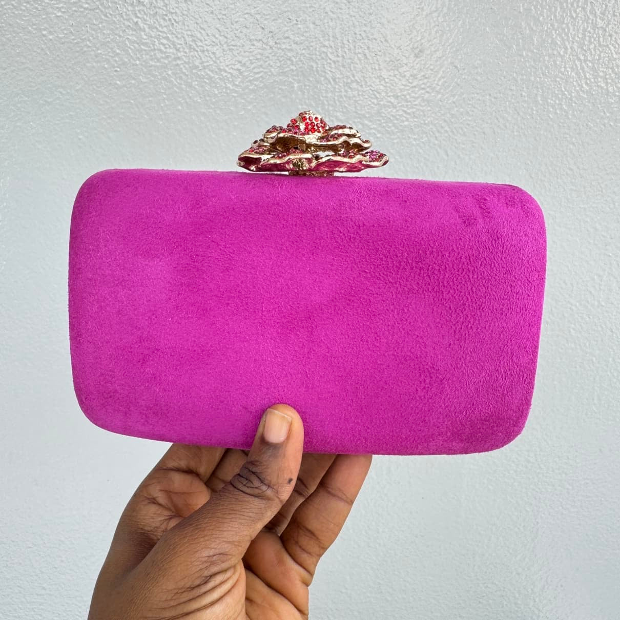 Floral Clasp Suede Fabric Clutch