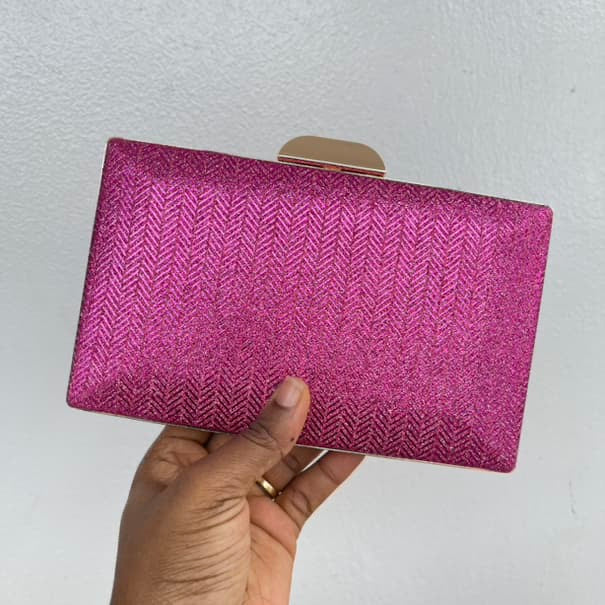 Stylish Weave Pattern Detail Glitter Clutch Purse