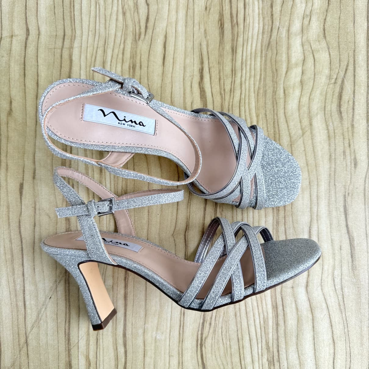 Nina Cross Strap Mid Heel Sandal - Silver