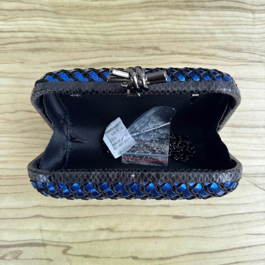 Metallic Weave Satin Knot Clasp Clutch Purse