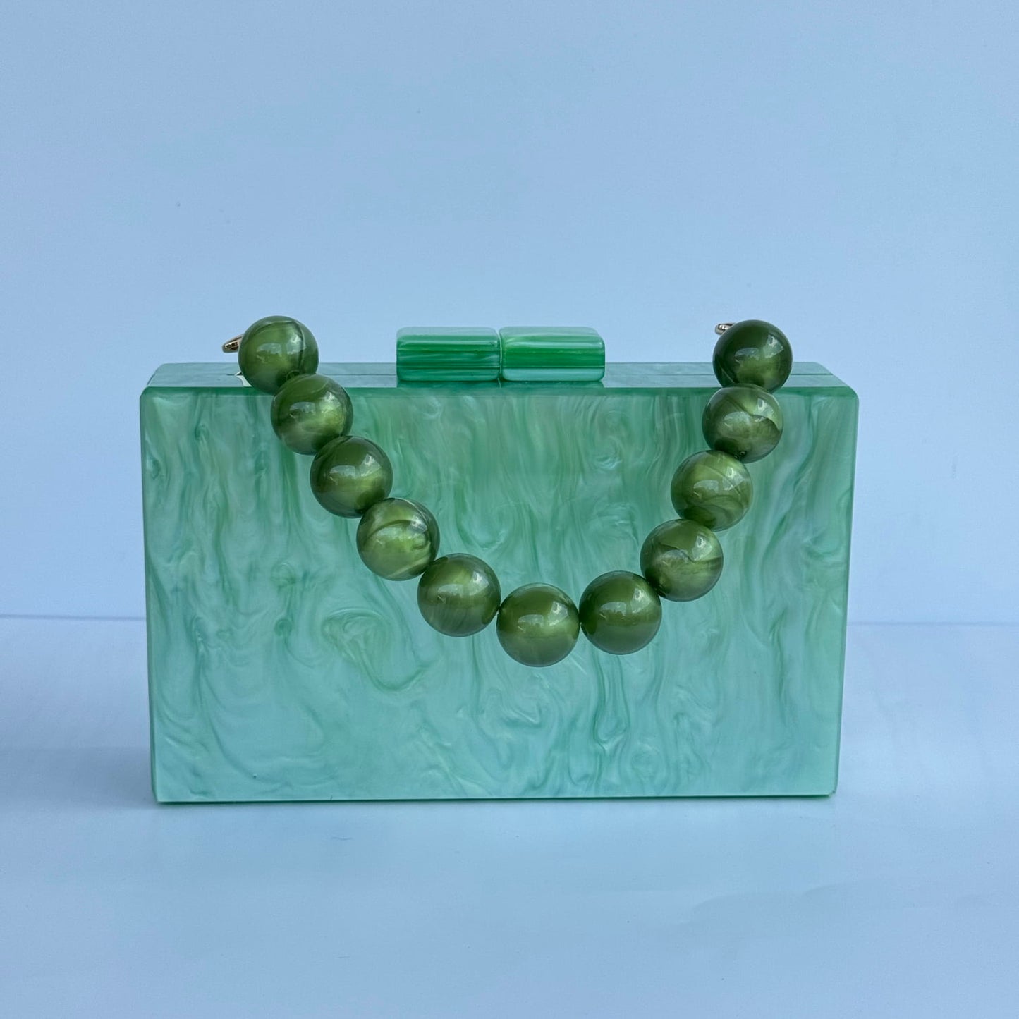 Rectangle Acrylic Beaded Strap Clutch Purse - Light Green