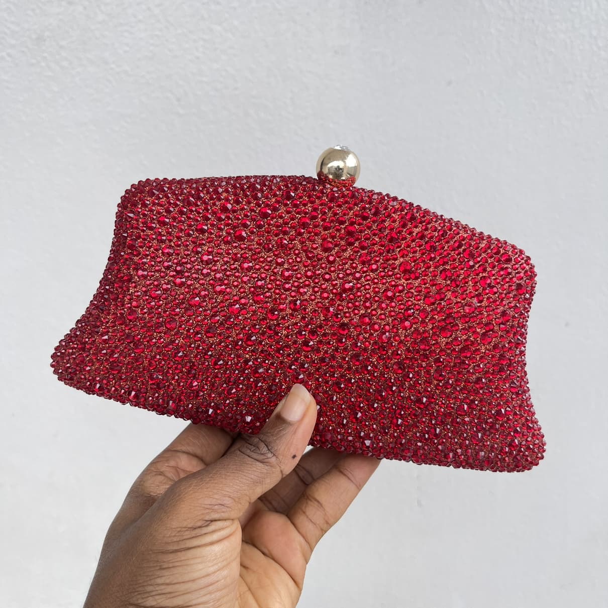 Crystal Embellished Clutch Purse - Dark Red