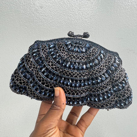 Occasion Crystal Clutch Purse - Navy Blue