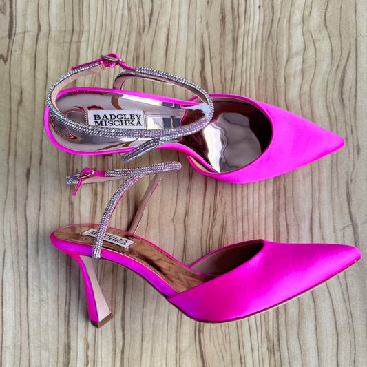 Badgley Mischka Kamilah Ankle Strap Mid Heels - Bright Pink