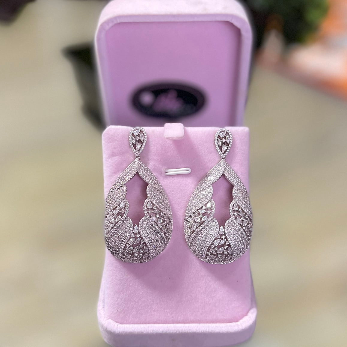 Statement Size Cubic Zirconia Drop Earrings - Silver