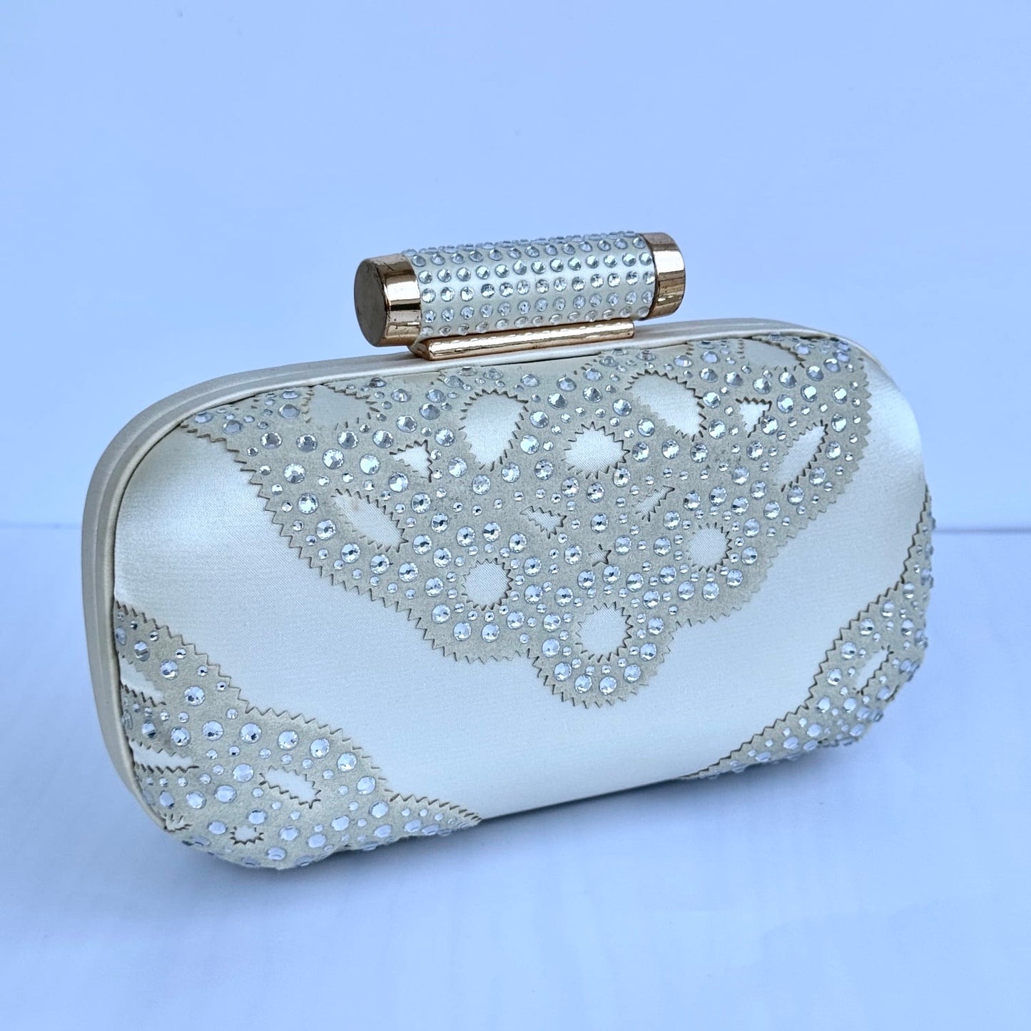 Satin Rhinestone Embellished Mini Clutch - Ivory