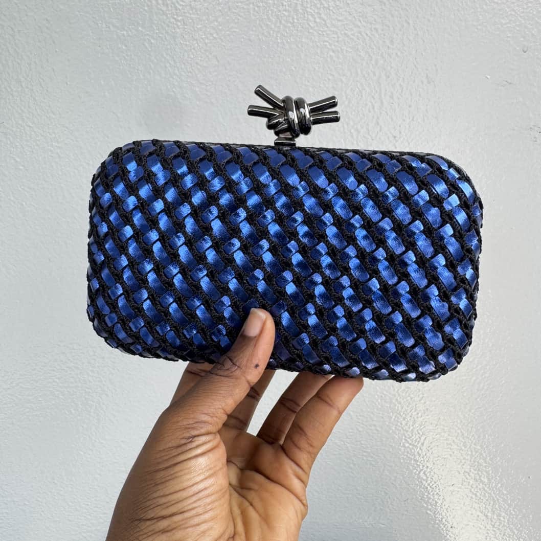 Metallic Weave Satin Knot Clasp Clutch Purse