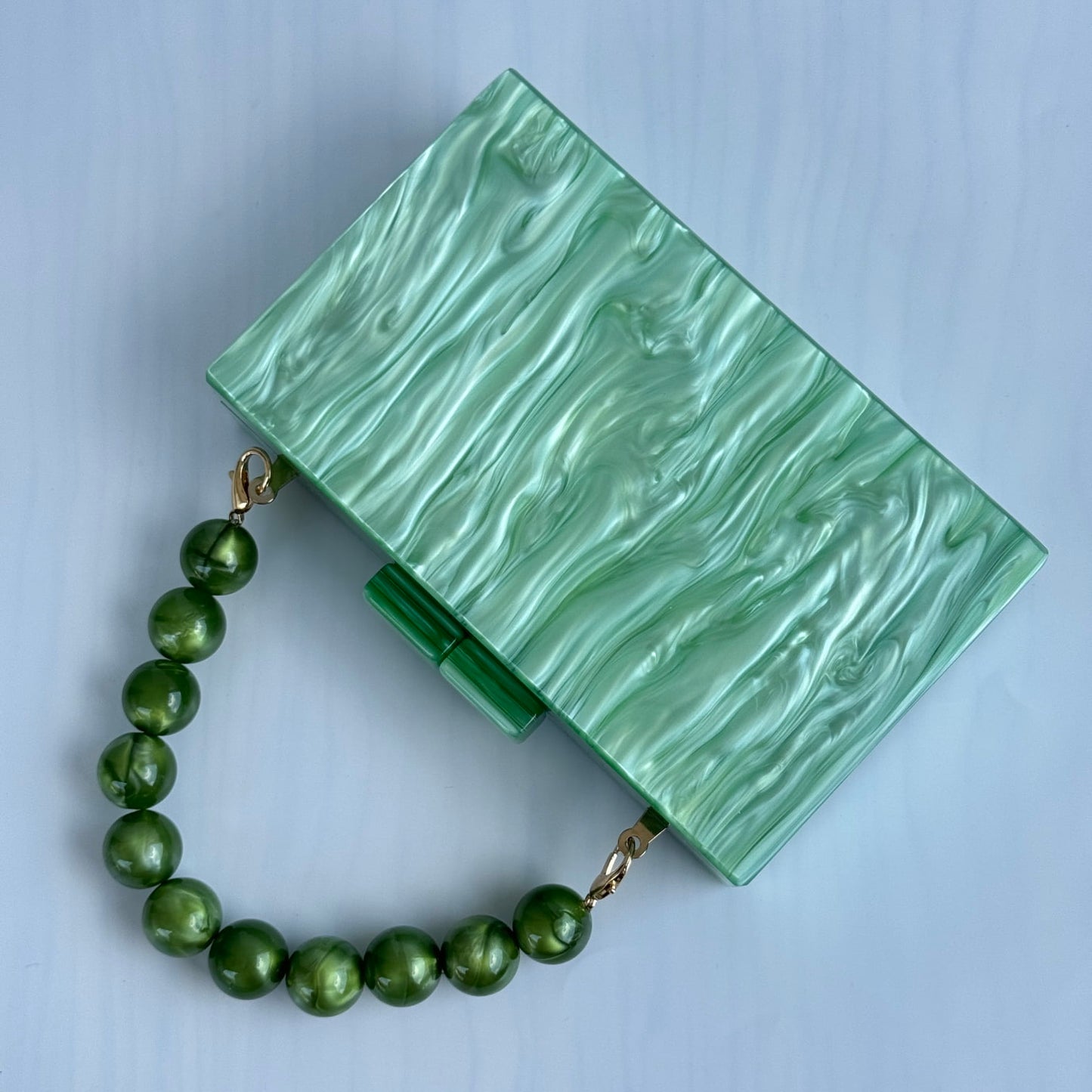 Rectangle Acrylic Beaded Strap Clutch Purse - Light Green