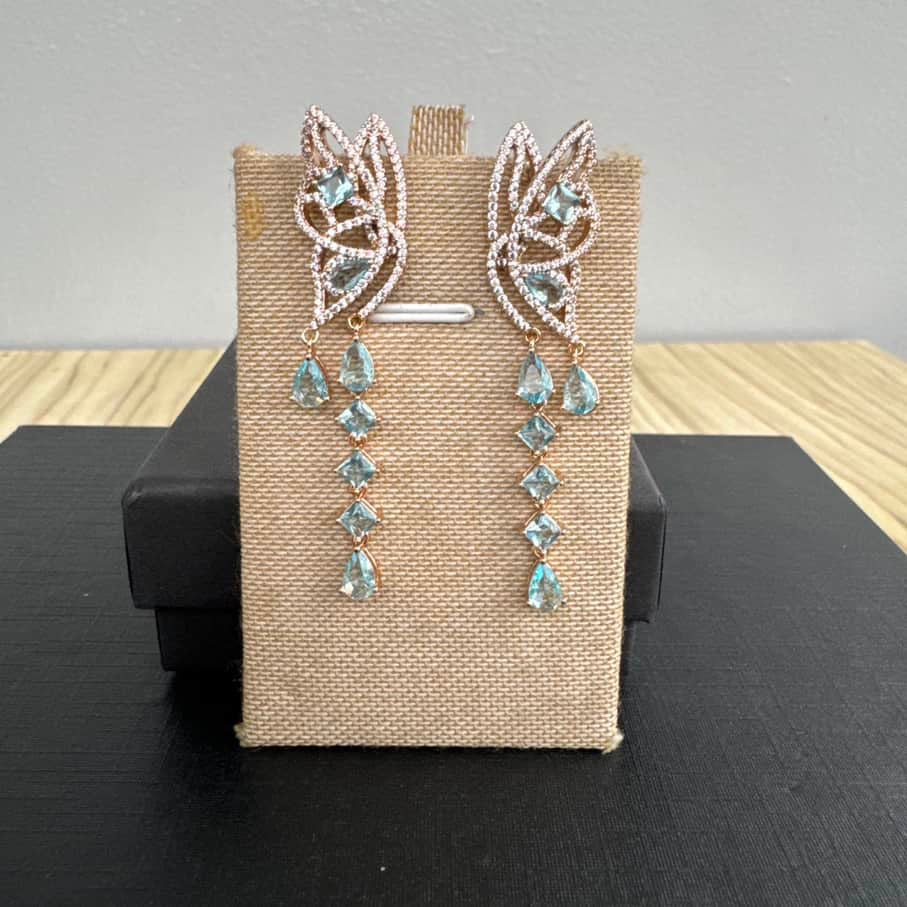 Gold Plated Butterfly Long Earrings - Mint Green