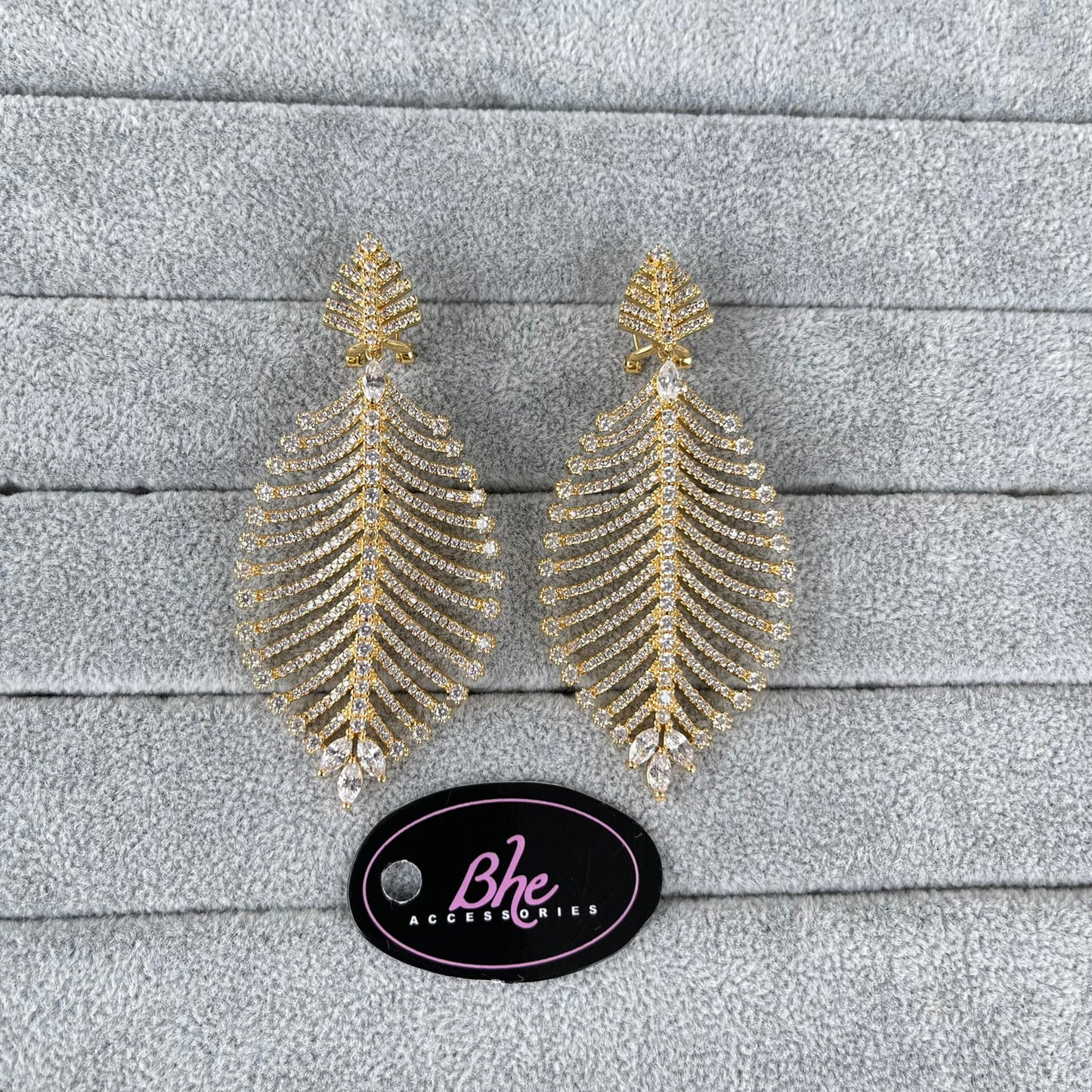 Statement Feather Cubic Zirconia Earrings