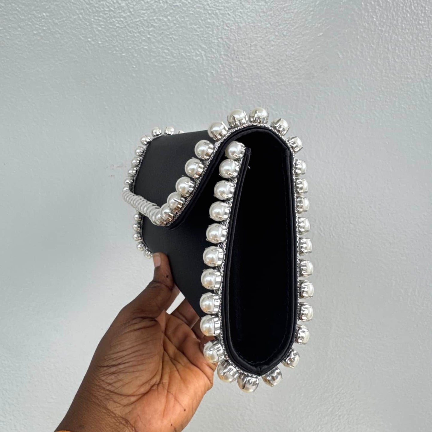 Nina Satin Pearl Trimming Envelope Clutch Purse