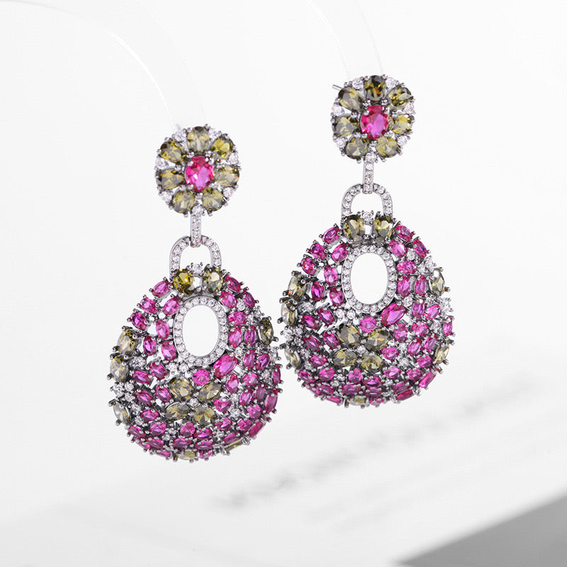 Luxury Cubic Zirconia Earrings - Fuchsia Pink