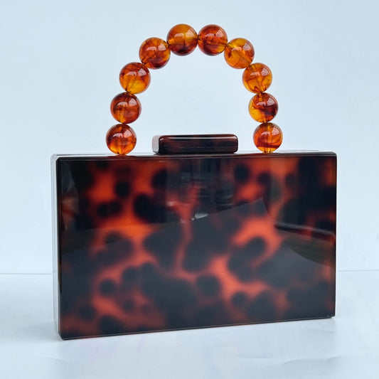 Rectangle Beaded Top Handle Acrylic Clutch Purse