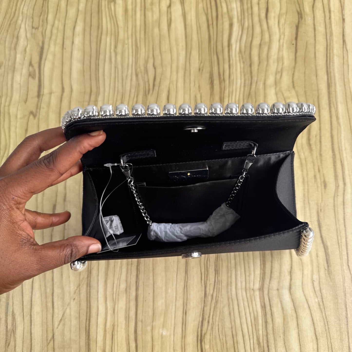 Nina Satin Pearl Trimming Envelope Clutch Purse