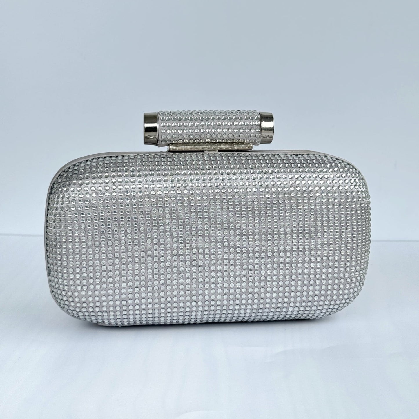 Satin Rhinestone Embellished Mini Clutch - Silver