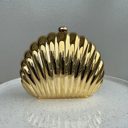 Shell Acrylic Metallic Party Clutch Purse - Gold