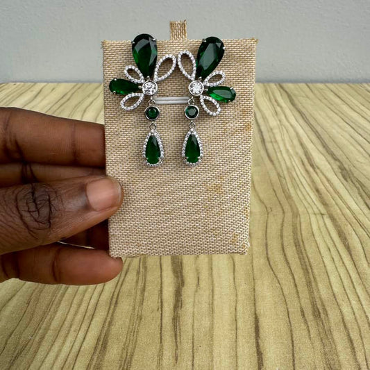 Rhoduim Plated Small Drop Earrings - Emerald Green