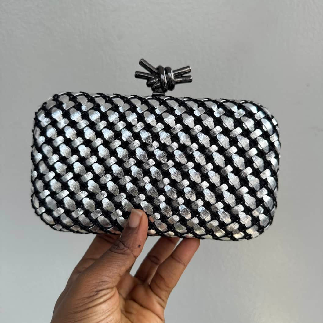 Metallic Weave Satin Knot Clasp Clutch Purse