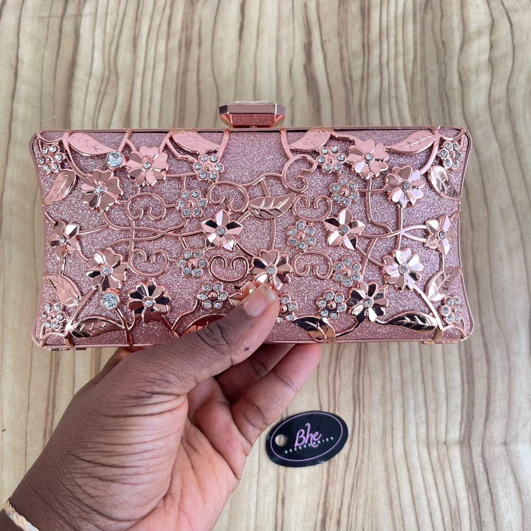 Patterned Small Cage Clutch Purse - Rosegold
