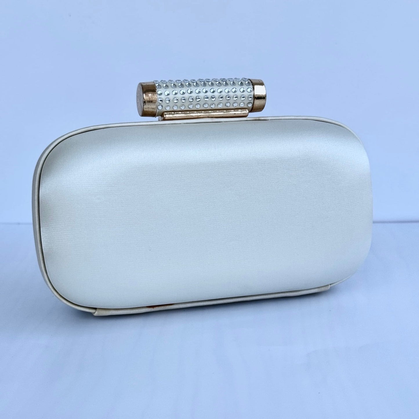 Satin Rhinestone Embellished Mini Clutch - Ivory