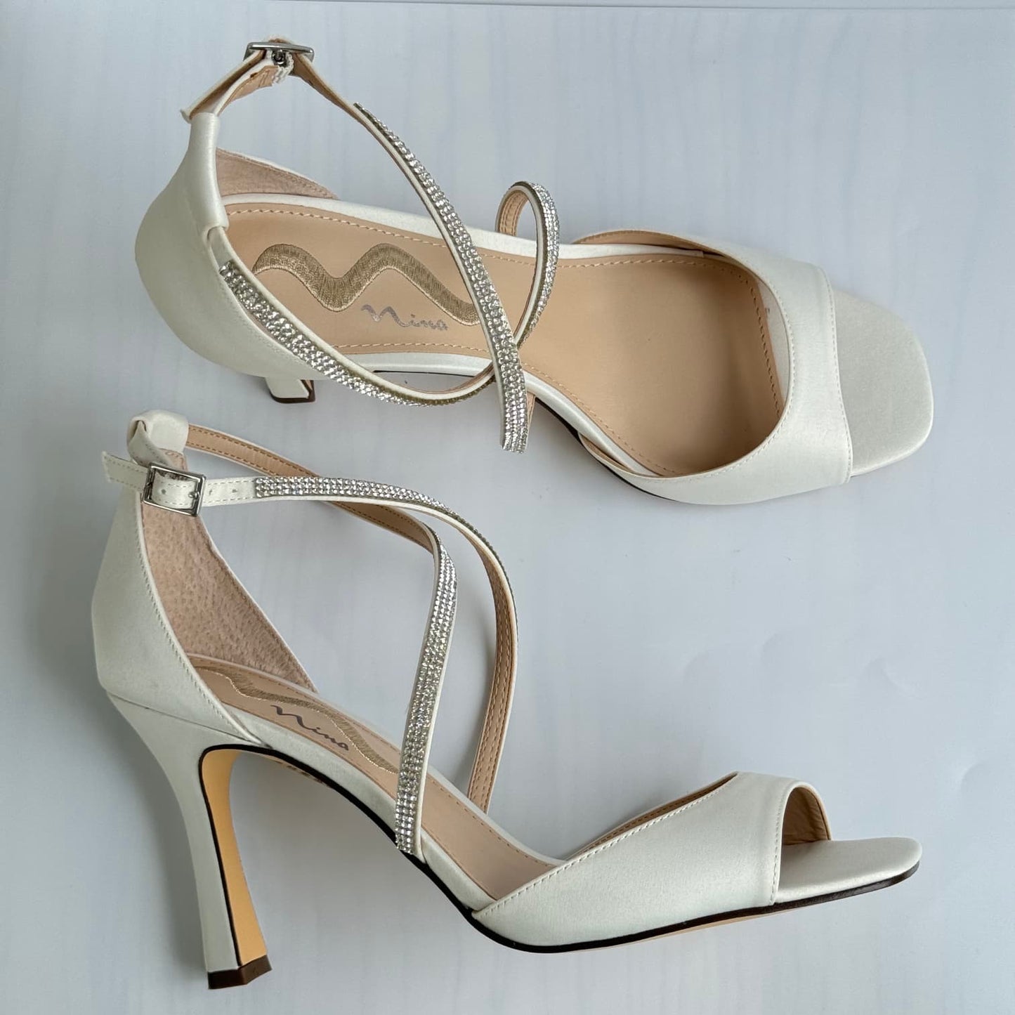 Nina Cross Strap Heeled Open Toe Sandal - Ivory