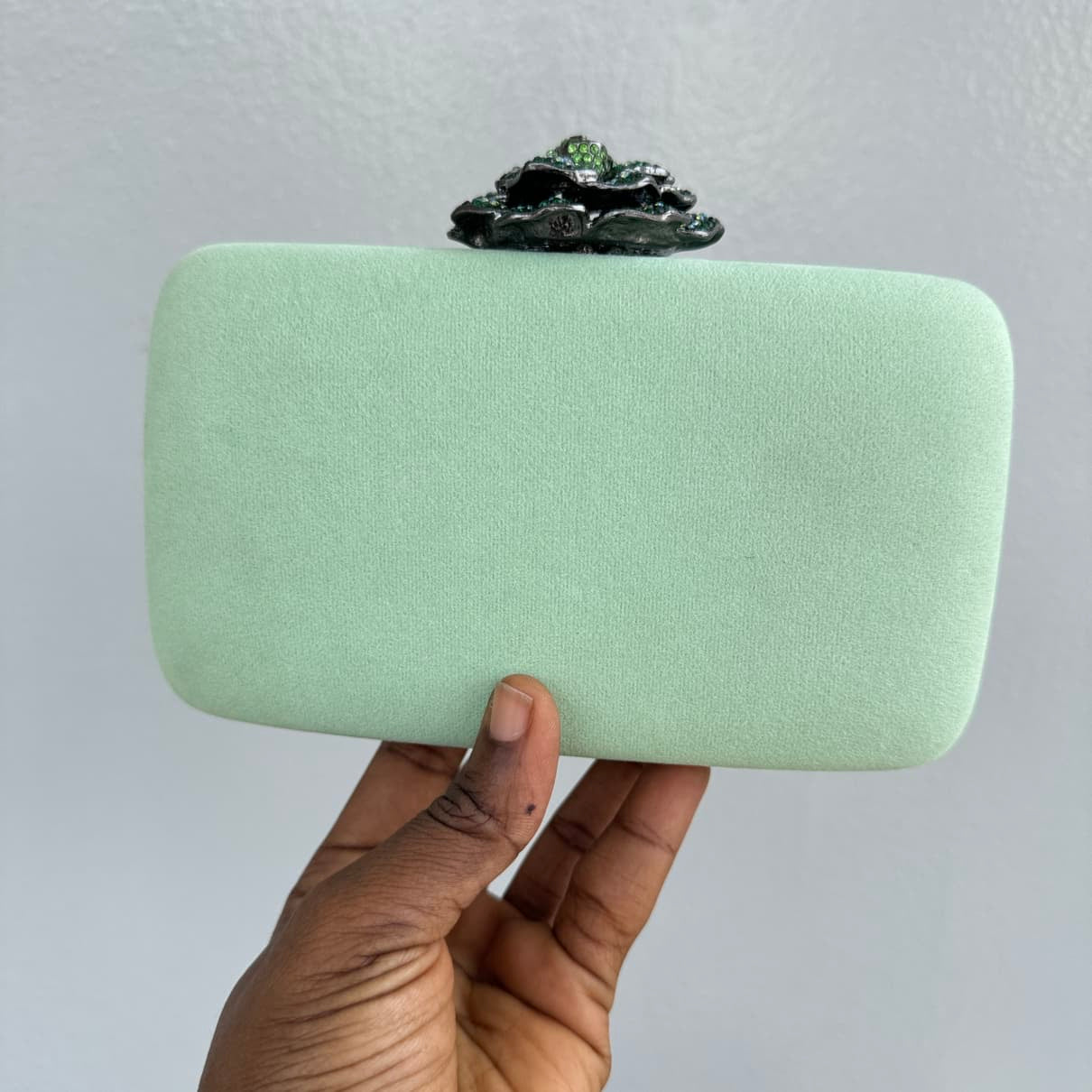 Floral Clasp Suede Fabric Clutch