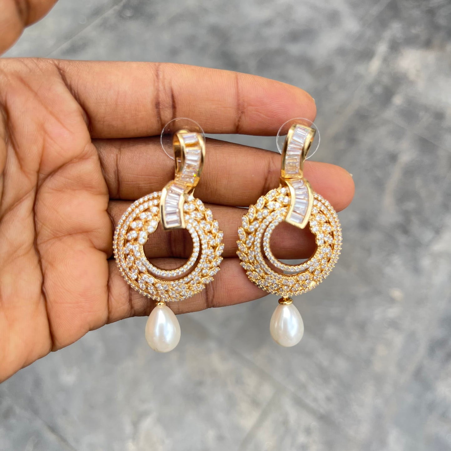 Luxe Cubic Zirconia Pearl Drop Earrings - Gold