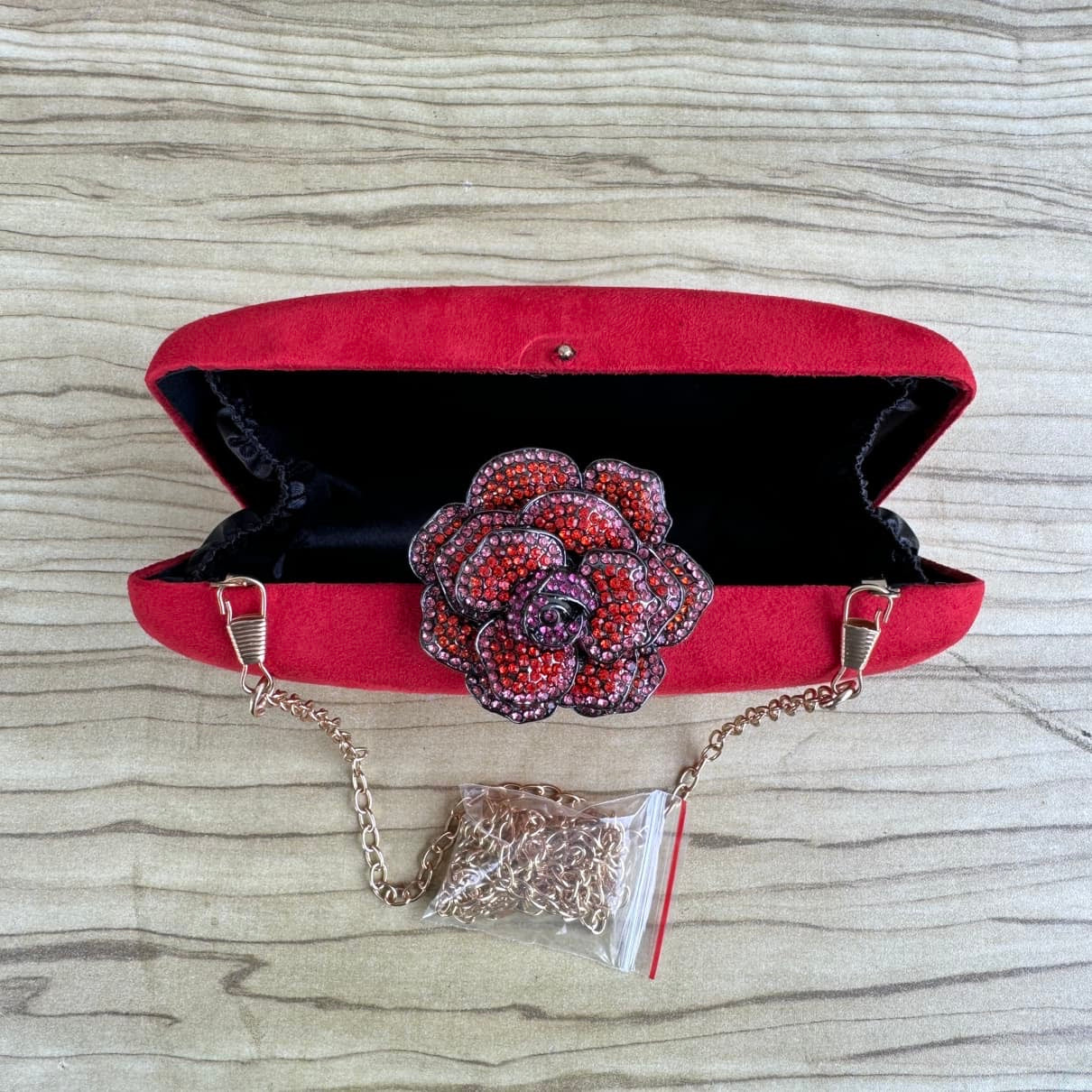 Floral Clasp Suede Fabric Clutch