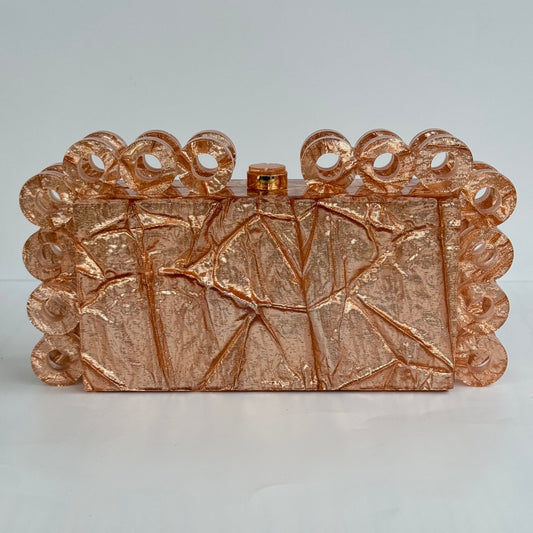 Luxury Crinkled Fabric Detail Acrylic Clutch Purse - Rosegold